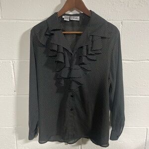 Rafaella Black|White Polkadot Button Down Blouse  Sz 10